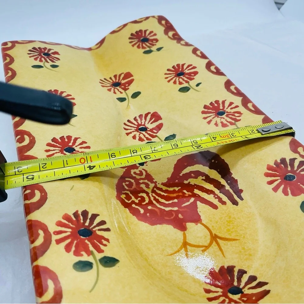 VTG Williams Sonoma 10” L x 5” W Spoon Rest Hand Painted Rooster & Flowers Italy